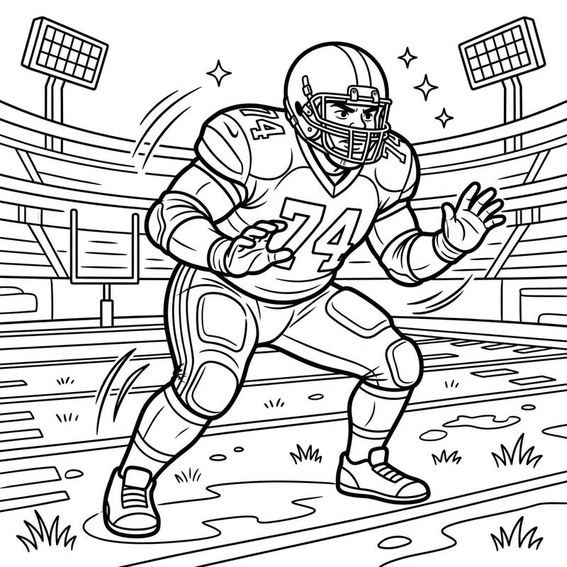 Experience the excitement of the gridiron with this engaging offensive lineman coloring page, specially designed for seniors. Its clear lines and bold details make it a perfect choice for a relaxing and rewarding coloring session.