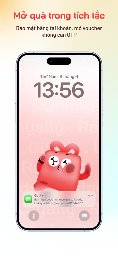 Got It - Quà điện tử - Got Itアプリ経由で受信したデジタルギフトの通知を表示するiPhone画面