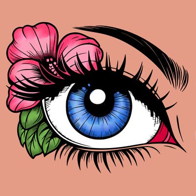realistic eye with flower