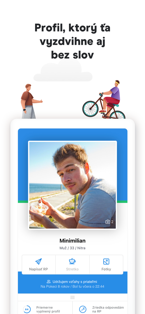 Pokec dating app user profile showing a male user photo with messaging and meeting options