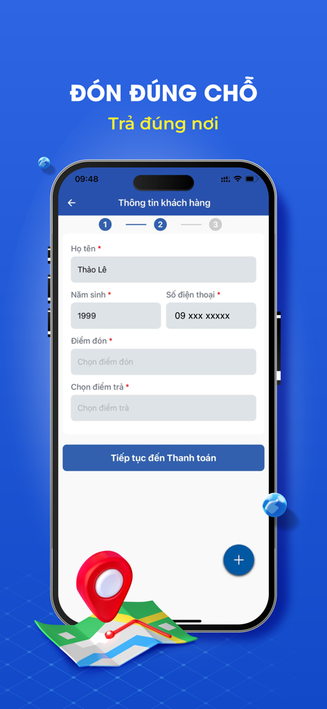 X.E Việt Nam - Đặt xe - XE Viet Nam app interface showing customer information form for ride booking