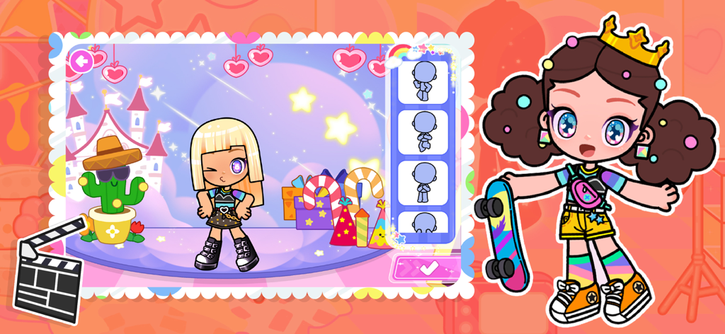 Beauty Salon: Spa & Nail Game - Un personaggio bambola che posa nella funzione studio fotografico del gioco Salone di Bellezza