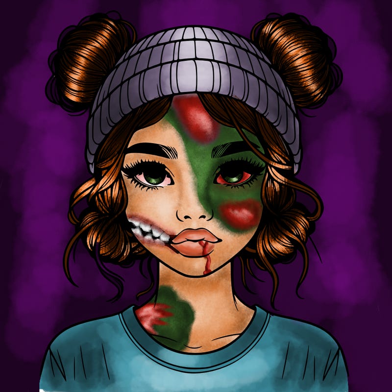 realistic girl with buns in her hair with a beanie on