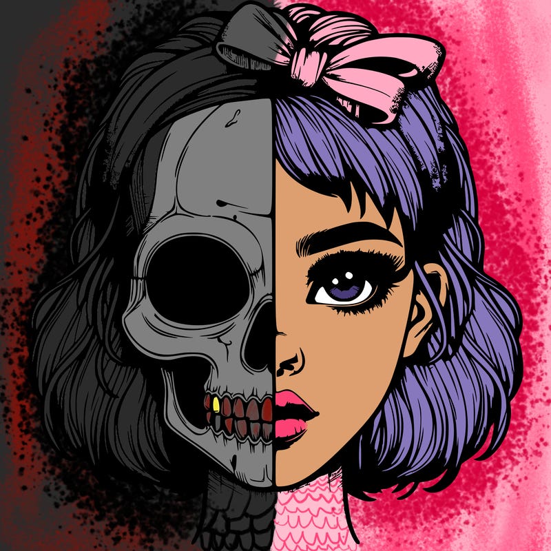 realistic girl with half skull mask