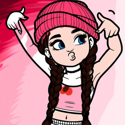 realistic teenage girl with braids and a beanie and crop top doing 🫶🏼