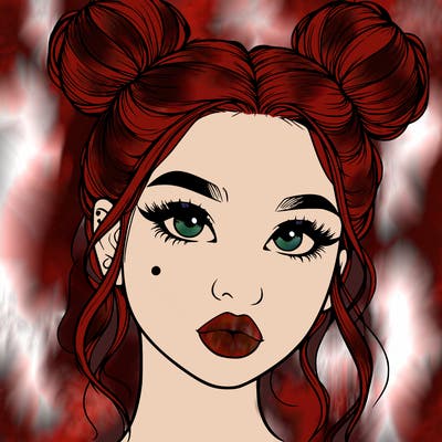 realistic girl with two buns on her hair and lips