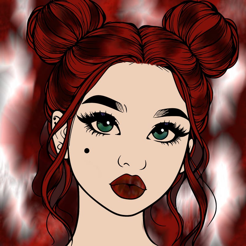 realistic girl with two buns on her hair and lips