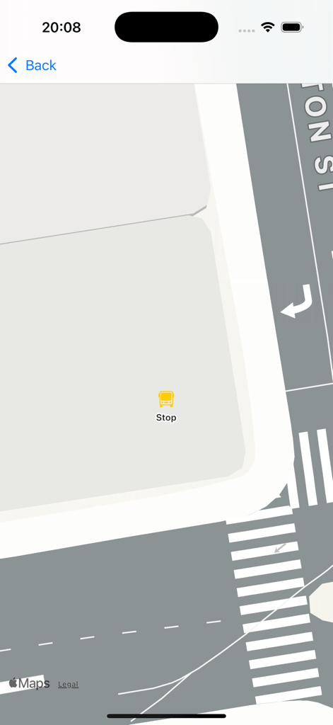 TransitWand - TransitWand app map interface showing a bus stop location for transit data collection and urban planning.