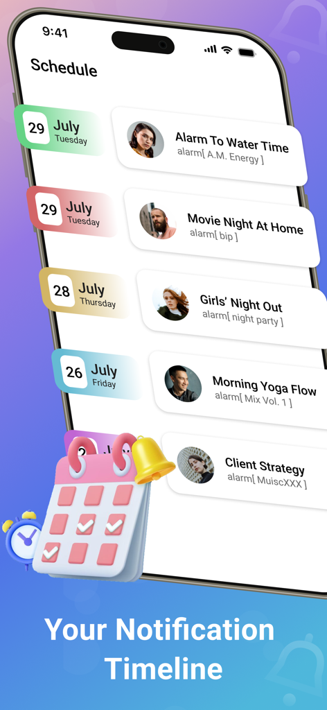 Notisave : History Log - Notification timeline and task schedule in the Notisave History Log app showing a list of alerts and events.