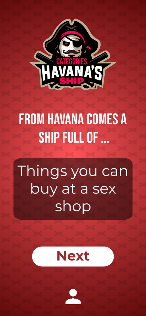 Screenshot of Havana's Ship game mode in DrinksApp showing a party game question
