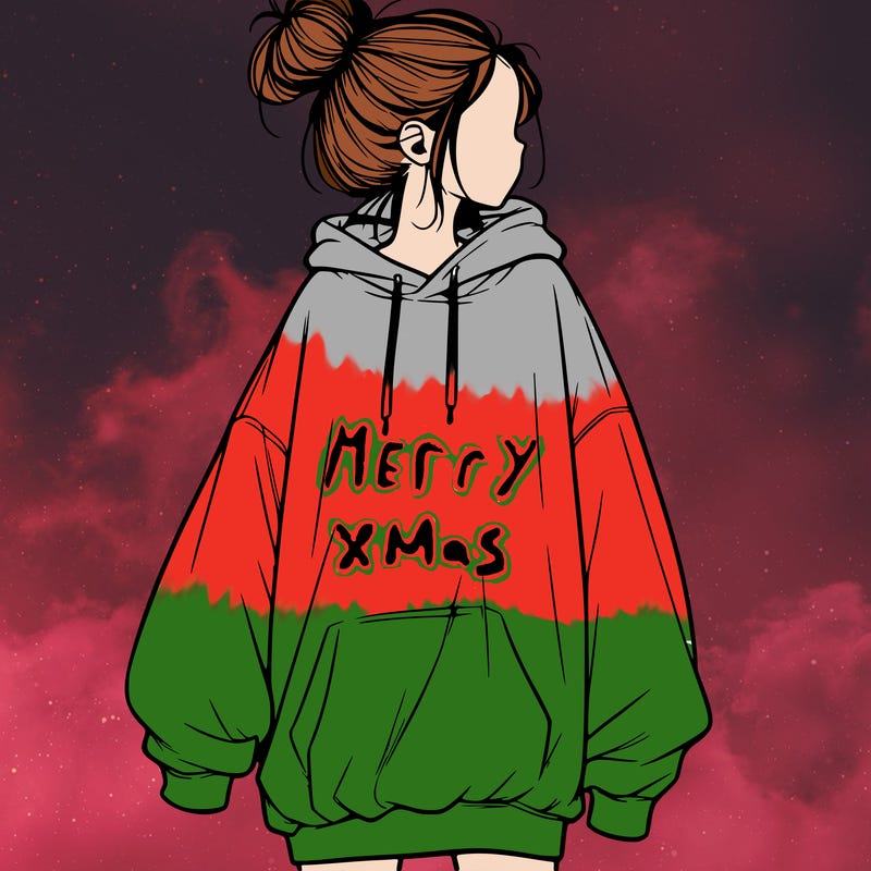 realistic girl with a oversized sweatshirt on and a bun