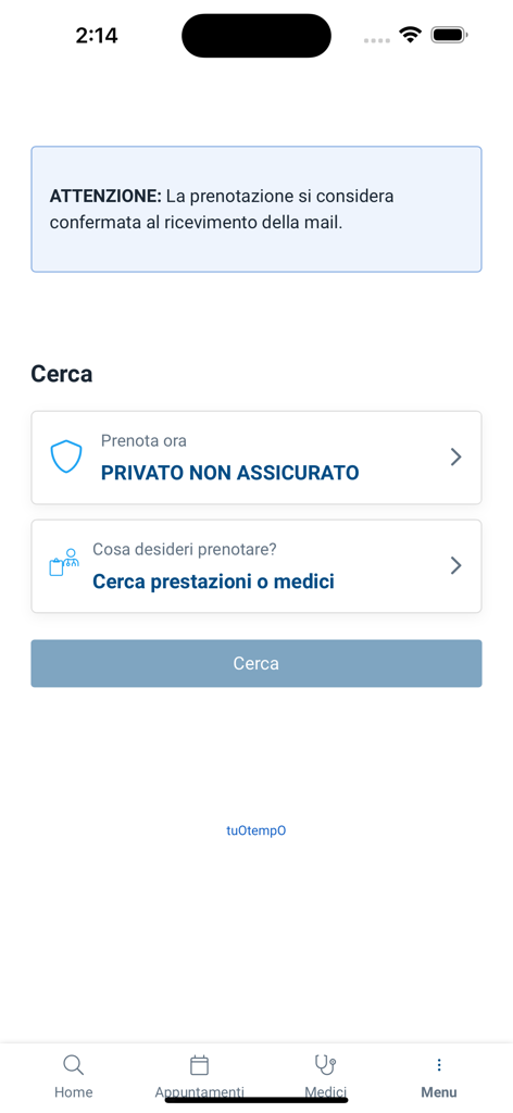 Interface de pesquisa do aplicativo MyMaterDei para agendamento de serviços médicos e localização de médicos.