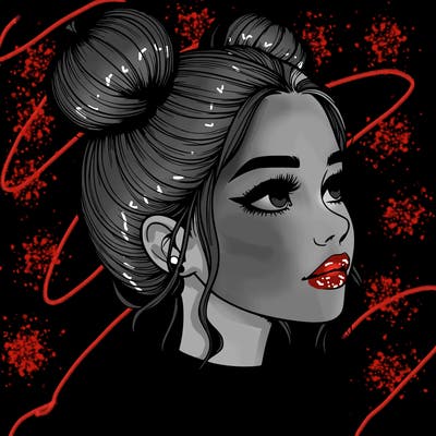 realistic girl with buns on the top of her head