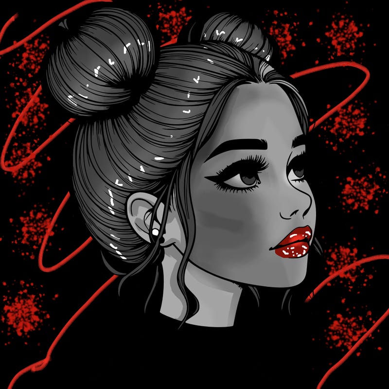 realistic girl with buns on the top of her head