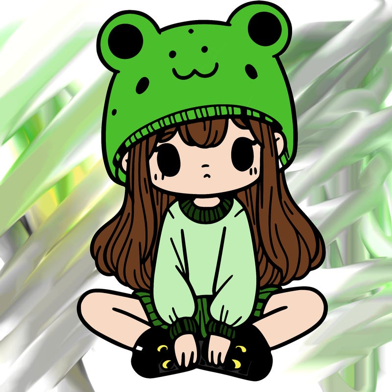 a girl wearing a frog hat and some frog socks