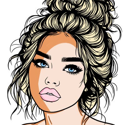 realistic girl with lips and hair in a messy bun