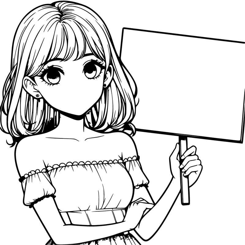 realistic pretty girl holding blank sign