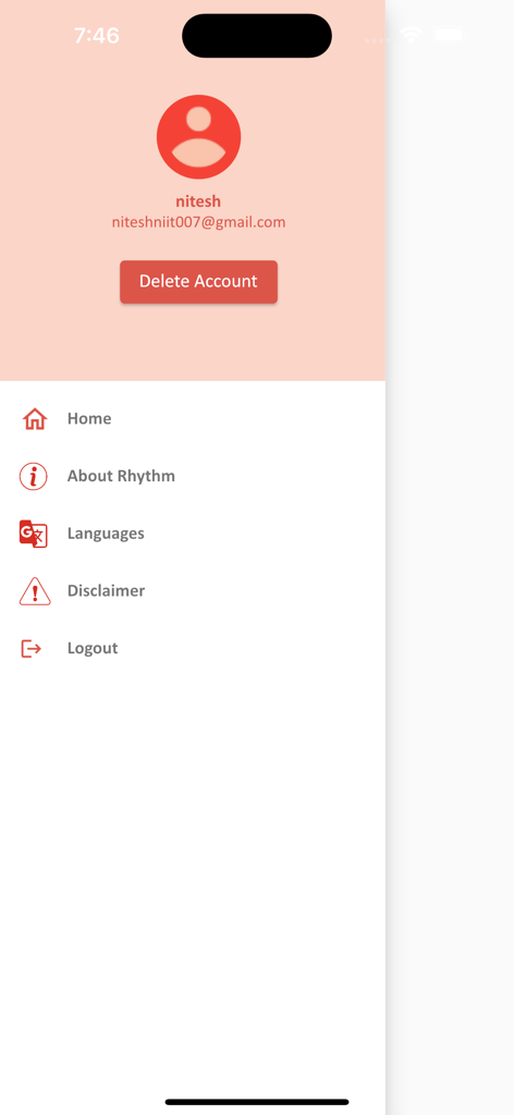 MSN Rhythm - User profile and settings navigation menu in the MSN Rhythm app