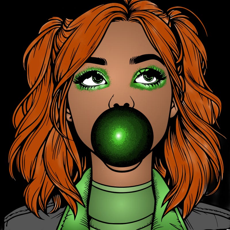 realististic girl blowing bubble -gum