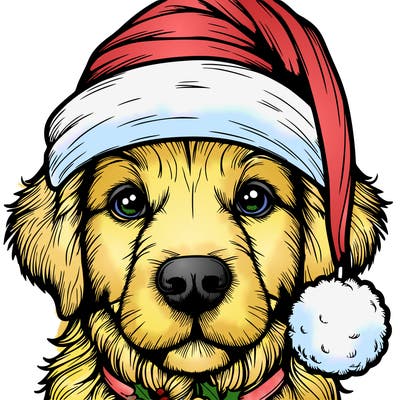 realistic dog with a christmas hat