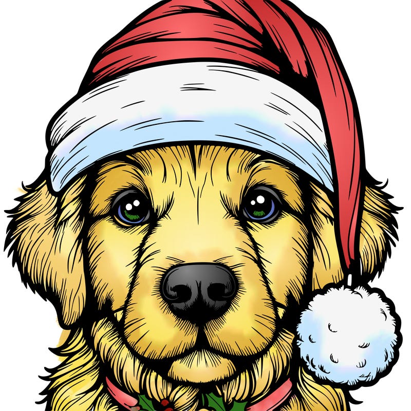 realistic dog with a christmas hat
