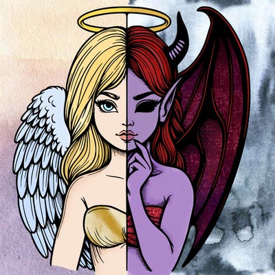 realistic angel half demon