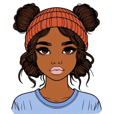 realistic girl with buns in her hair with a beanie on