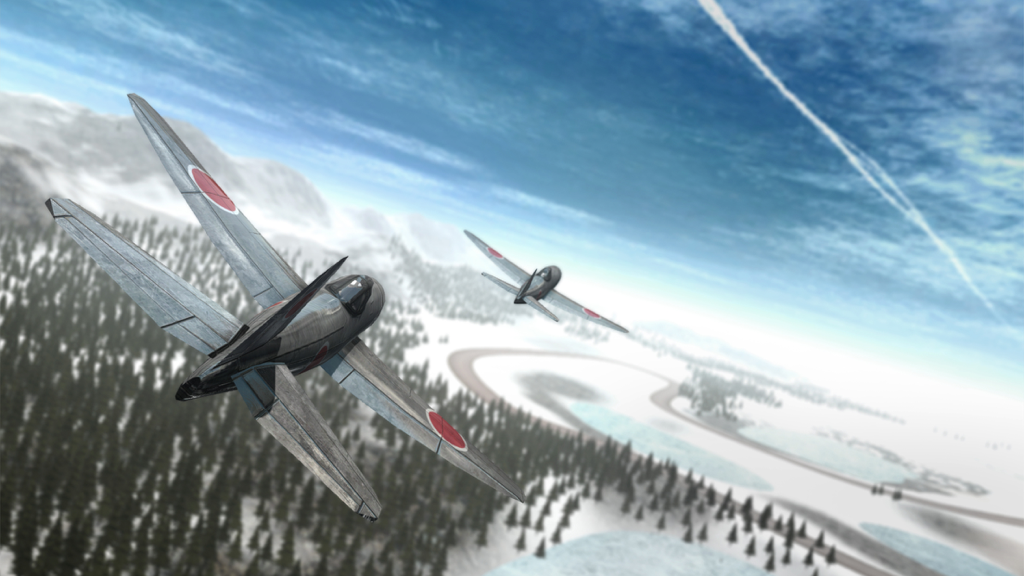 Air Strike Plane Combat Storm - 3D dogfight gameplay featuring fighter planes flying over a snowy mountain landscape
