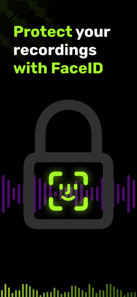 VoiceRec: AI Vocal Recorder - VoiceRec app screen promoting FaceID protection for private voice recordings