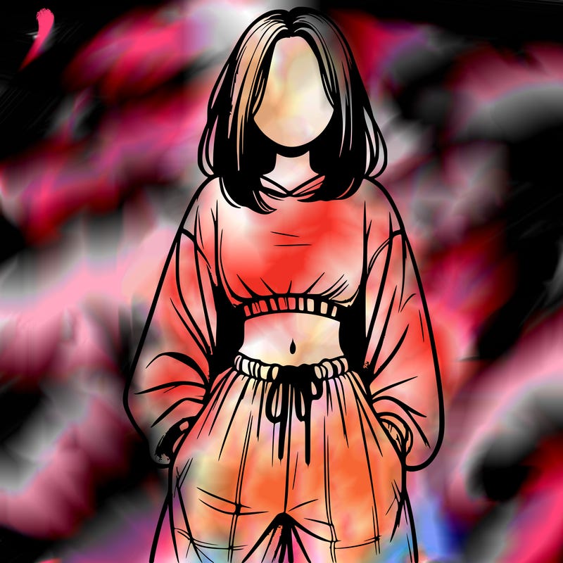 realistic girl faceless with baggy pants and a crop top