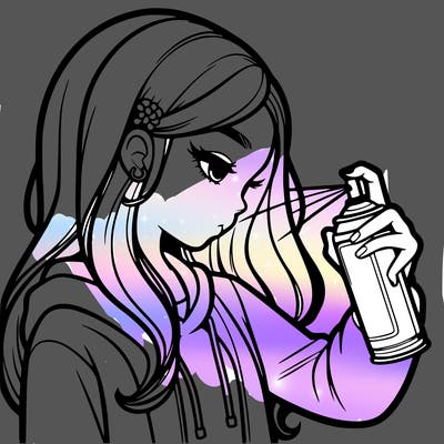 a realistic girl spray painting