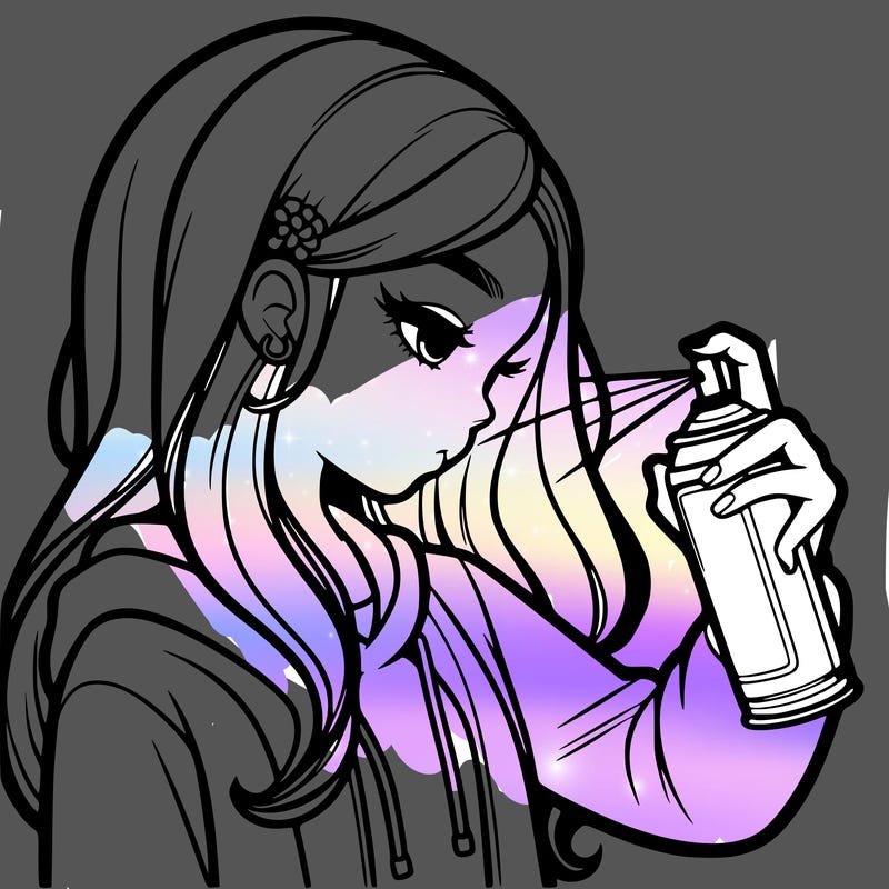 a realistic girl spray painting