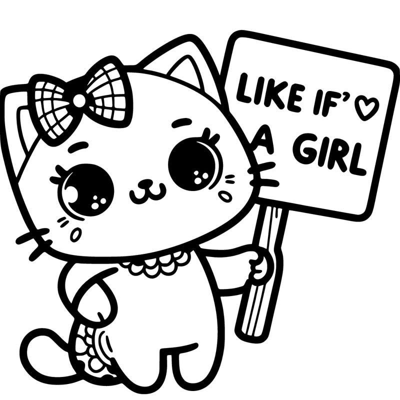 cat holding a sign that says like if you’re a girl