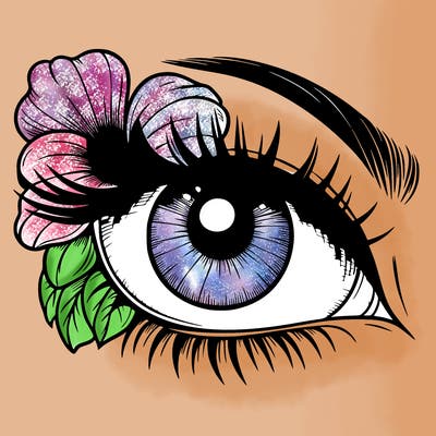 realistic eye with flower