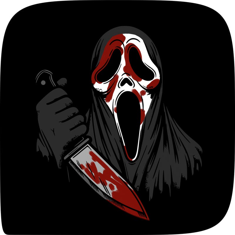 ghost face from scream with knife going across background