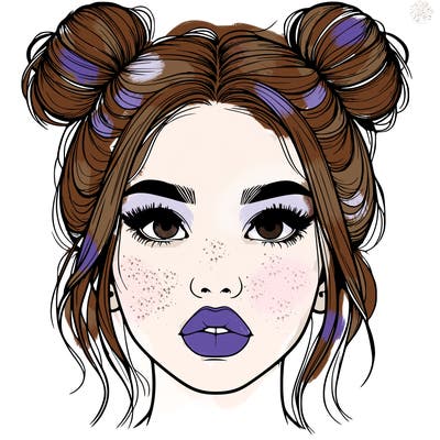 realistic girl with two buns on her hair and lips