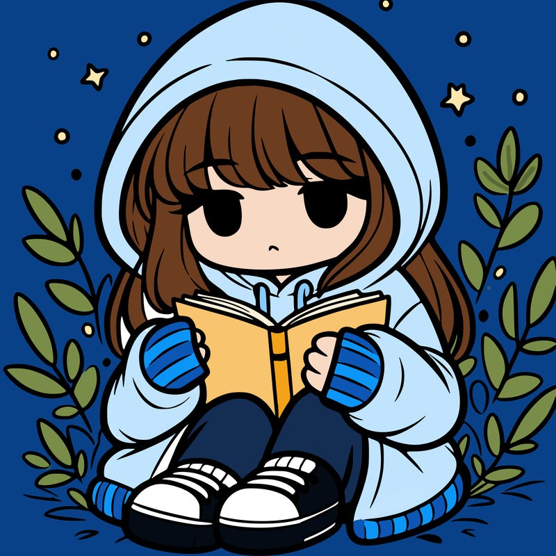 girl in oversized hoodie reading a book