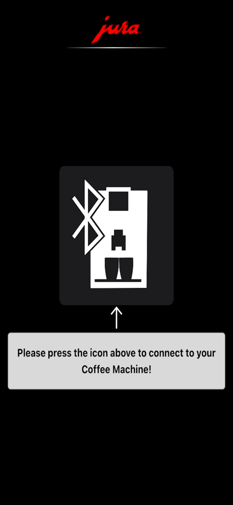 JURA Pocket Pilot V2 - JURA Pocket Pilot V2 app screen with instructions to connect to a coffee machine via Bluetooth