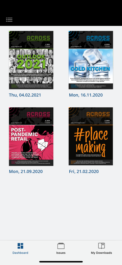 Digital archive of ACROSS Magazine issues focusing on retail real estate and placemaking