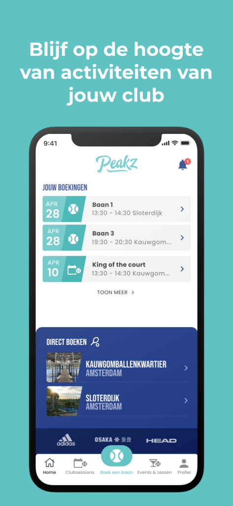 Peakz Padel - Peakz Padel mobile app interface showing current bookings and court reservation options