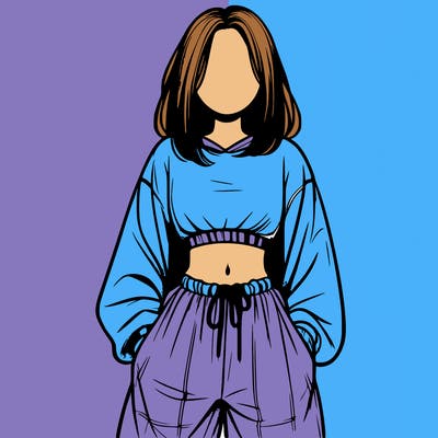 realistic girl faceless with baggy pants and a crop top