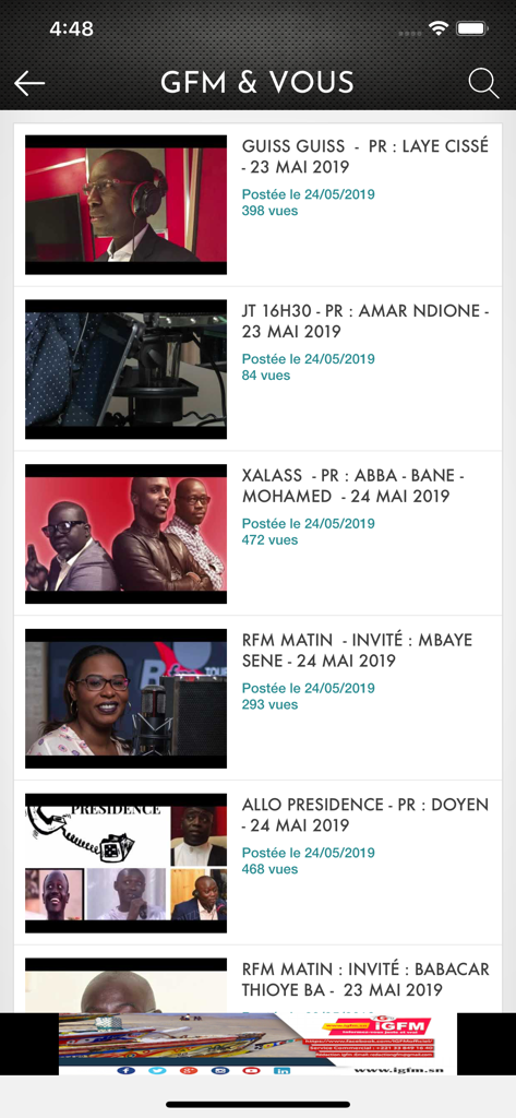 GFM & Vous - A list of Senegalese news and radio programs on the GFM and Vous mobile app