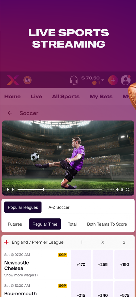 Live sports streaming and soccer betting odds in the betPARX PA app