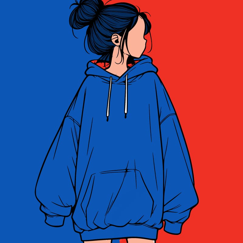 realistic girl with a oversized sweatshirt on and a bun