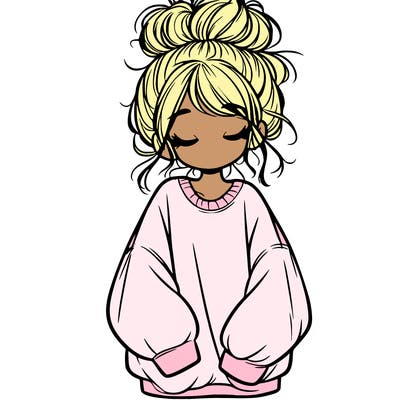 girl with baggy sweatshirt and messy bun