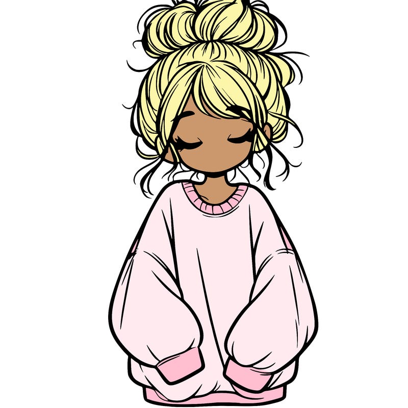 girl with baggy sweatshirt and messy bun