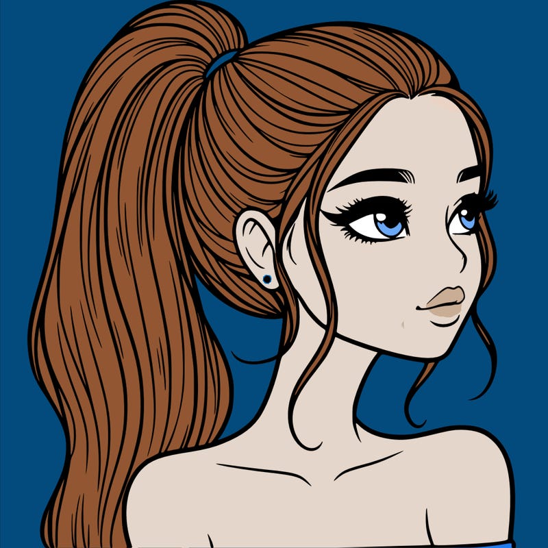a beautiful and realistic girl with a high pony tail