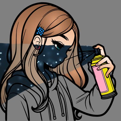 a realistic girl spray painting