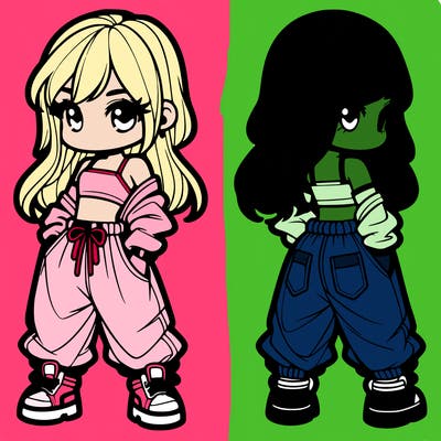 girl in crop top and baggy pants