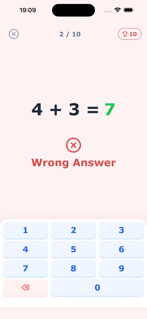 Panda Learn Math - Addition math exercise screen in the Panda Learn Math educational app showing feedback for a mental math problem.